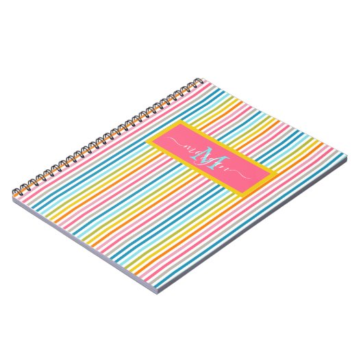 Zomer Rainbow Stripes Monogram Script Notitieboek (Linkerzijde)