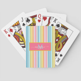 Zomer Rainbow Stripes Monogram Script Pokerkaarten