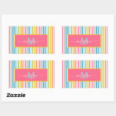 Zomer Rainbow Stripes Monogram Script Rechthoekige Sticker (Vel)