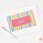 Zomer Rainbow Stripes Monogram Script Rechthoekige Sticker (Envelop)