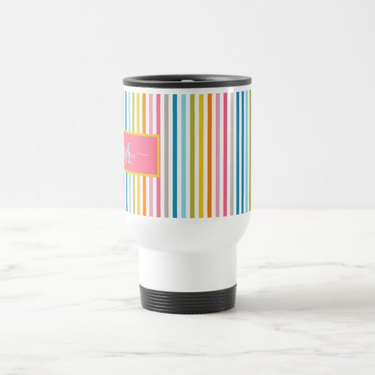 Zomer Rainbow Stripes Monogram Script Reisbeker (Center)