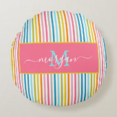 Zomer Rainbow Stripes Monogram Script Rond Kussen (Voorkant)