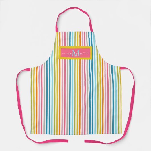 Zomer Rainbow Stripes Monogram Script Schort (Voorkant)