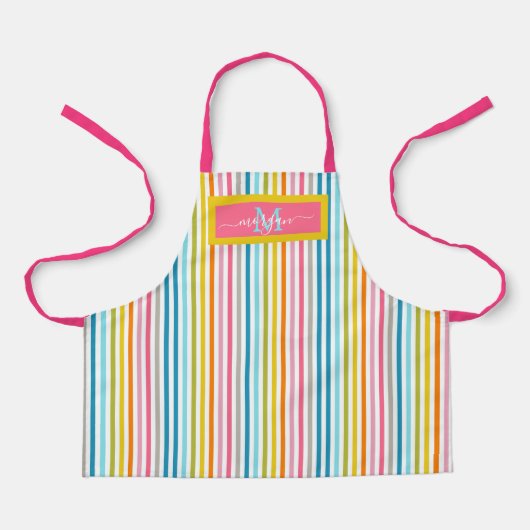 Zomer Rainbow Stripes Monogram Script Schort (Voorkant)