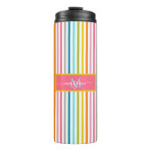 Zomer Rainbow Stripes Monogram Script Thermosbeker (Voorkant)