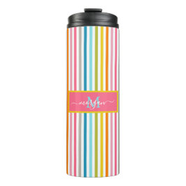 Zomer Rainbow Stripes Monogram Script Thermosbeker