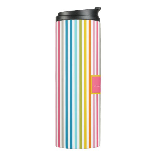 Zomer Rainbow Stripes Monogram Script Thermosbeker (Gedraaid links)