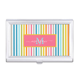 Zomer Rainbow Stripes Monogram Script Visitekaarthouder
