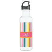 Zomer Rainbow Stripes Monogram Script Waterfles (Voorkant)