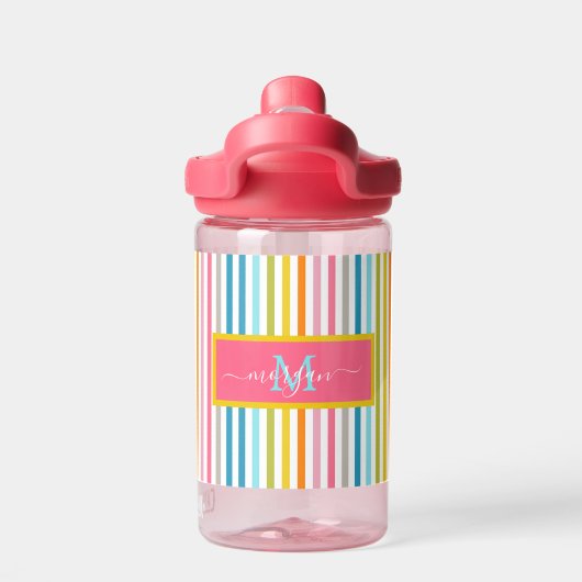 Zomer Rainbow Stripes Monogram Script Waterfles (Achterkant)