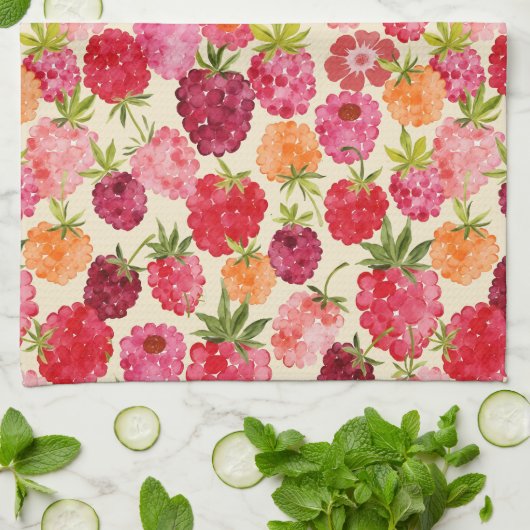 Zomer Raspberry Waterverf Coquette Theedoek (Gevouwen)