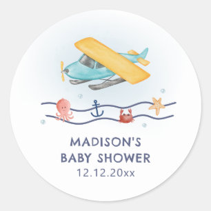 Zomer Reisavontuur Zee Vliegtuig Baby Shower Ronde Sticker