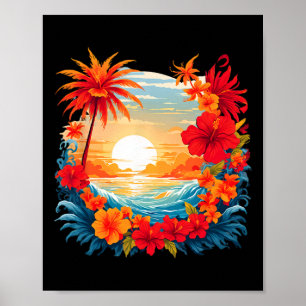 Zomer Reisplezier Retro Vakantie Camper Strand Zon Poster