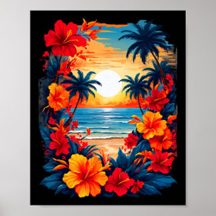 Zomer Reisplezier Retro Vakantie Camper Strand Zon Poster