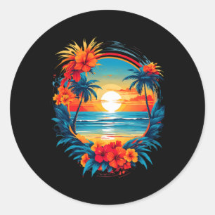 Zomer Reisplezier Retro Vakantie Camper Strand Zon Ronde Sticker