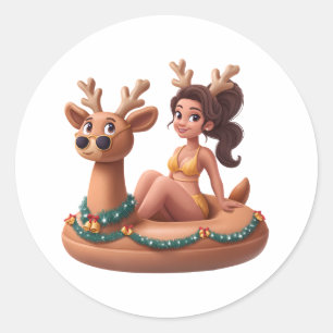 Zomer Rendier Vakantie Pret Zwembad Feest Ontwerp Ronde Sticker