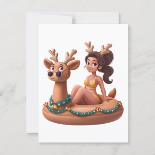 Zomer Rendier Vakantie Pret Zwembad Feestje Design Briefkaart