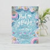 Zomer Retro Disco Sweet 16 Zwembad Vibes Feest Kaart (Staand voorkant)