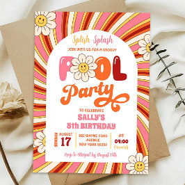 Zomer Retro Groovy Daisy Pool Party Verjaardag Kaart