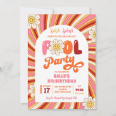 Zomer Retro Groovy Daisy Pool Party Verjaardag Kaart (Voorkant)