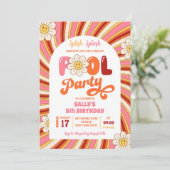 Zomer Retro Groovy Daisy Pool Party Verjaardag Kaart (Staand voorkant)