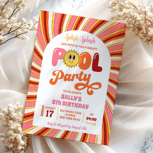 Zomer Retro Groovy Sun Pool Party Verjaardag Kaart