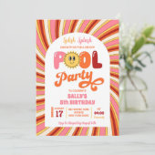 Zomer Retro Groovy Sun Pool Party Verjaardag Kaart (Staand voorkant)