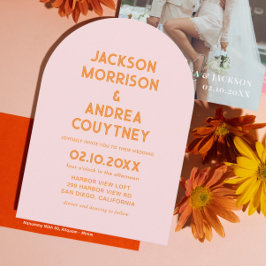 Zomer Retro Roze en Oranje huwelijksuitnodiging Kaart