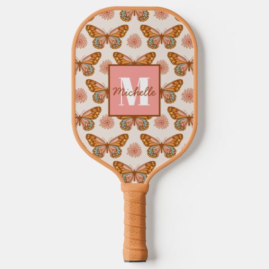Zomer Retro Vlinder | Monogram Pickleball Paddle (Voorkant)