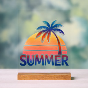 Zomer retro zonsondergang palmboom acryl bord