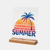 Zomer retro zonsondergang palmboom acryl bord (Hoek)