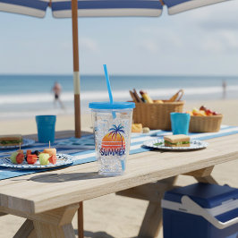 Zomer retro zonsondergang palmboom acryl drinkbeker