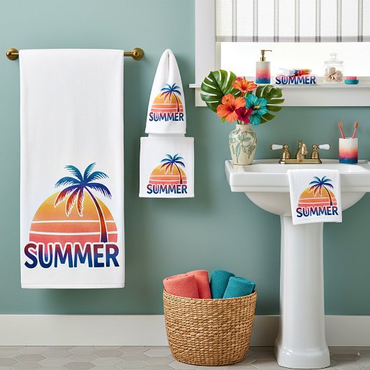 Zomer retro zonsondergang palmboom bad handdoek