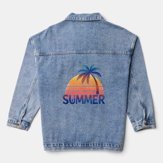 Zomer retro zonsondergang palmboom denim jacket (Achterkant)