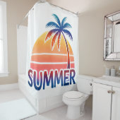 Zomer retro zonsondergang palmboom douchegordijn (In situ)