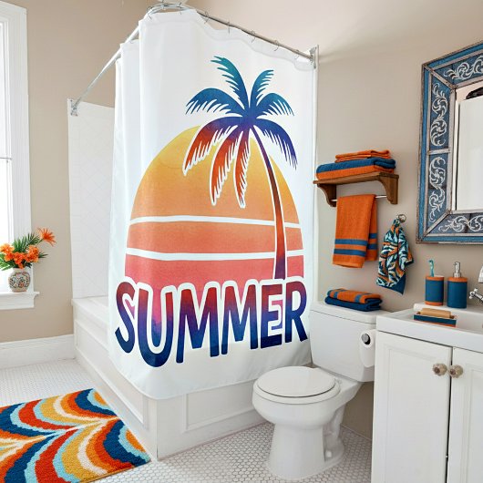 Zomer retro zonsondergang palmboom douchegordijn