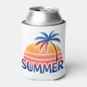 Zomer retro zonsondergang palmboom gepersonaliseer blikjeskoeler (Blikje Voorkant)