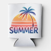 Zomer retro zonsondergang palmboom gepersonaliseer blikjeskoeler (Voorkant)