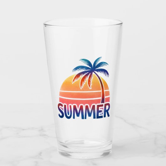 Zomer retro zonsondergang palmboom glas (Voorkant)