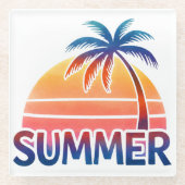 Zomer retro zonsondergang palmboom glazen onderzetter (Voorkant)