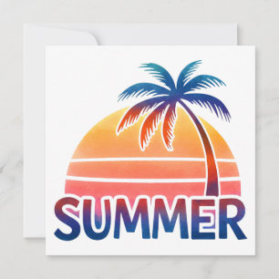 Zomer retro zonsondergang palmboom kaart