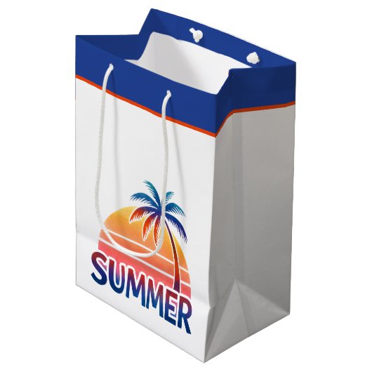 Zomer retro zonsondergang palmboom medium cadeauzakje (Voorkant Gekanteld)
