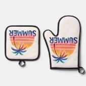 Zomer retro zonsondergang palmboom ovenwant & pannenlap set (Voorkant)