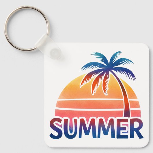 Zomer retro zonsondergang palmboom sleutelhanger (Voorkant)