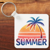 Zomer retro zonsondergang palmboom sleutelhanger (Voorkant)
