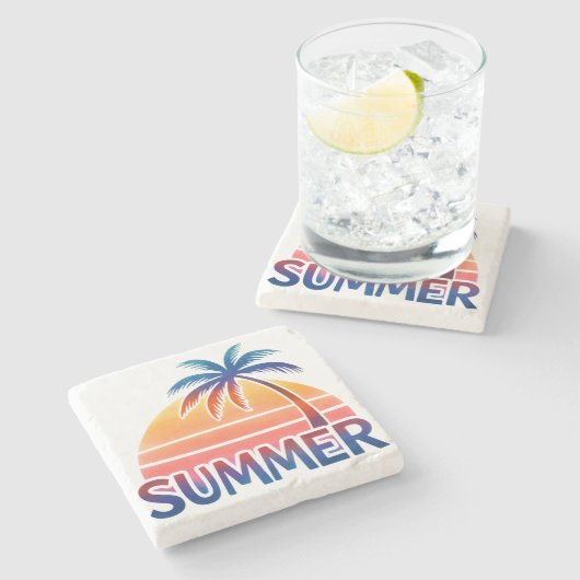 Zomer retro zonsondergang palmboom stenen onderzetter (Zijkant)