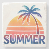 Zomer retro zonsondergang palmboom stenen onderzetter (Voorkant)