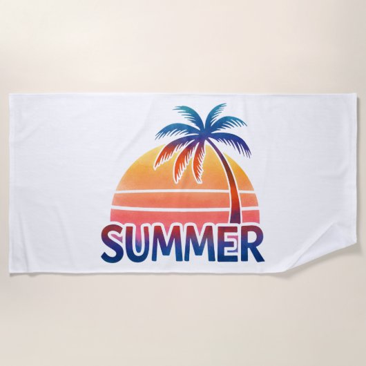 Zomer retro zonsondergang palmboom strandlaken (Voorkant)