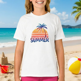 Zomer retro zonsondergang palmboom t-shirt