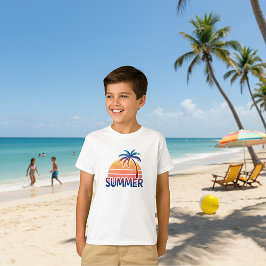 Zomer retro zonsondergang palmboom t-shirt
